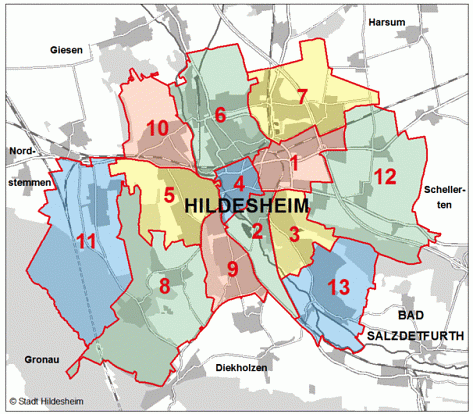 Karte Schulbezirke © Stadt Hildesheim